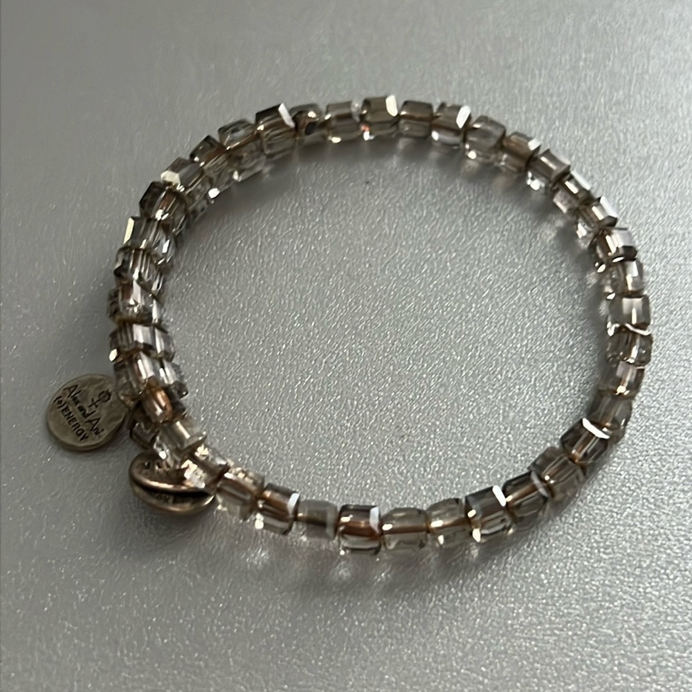Alex and Ani Silver Gray Translucent Beaded Bangle Bracelet